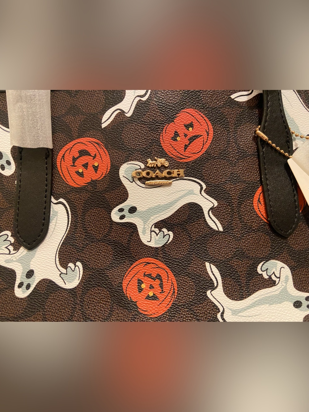 Coach Brown Halloween Ghost & Pumpkin Tote - Picture 2 of 9